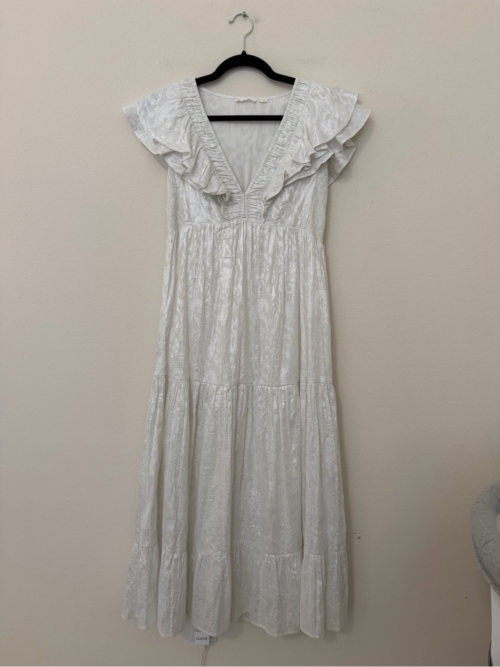 Roller Rabbit White Metallic Midi Dress Sz XS Cottagecore  Boho Bridal Shower